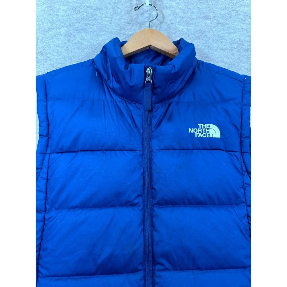 The North Face 550 Down Puffer Vest Mens Large Blue Embroidered Logo Full Zip